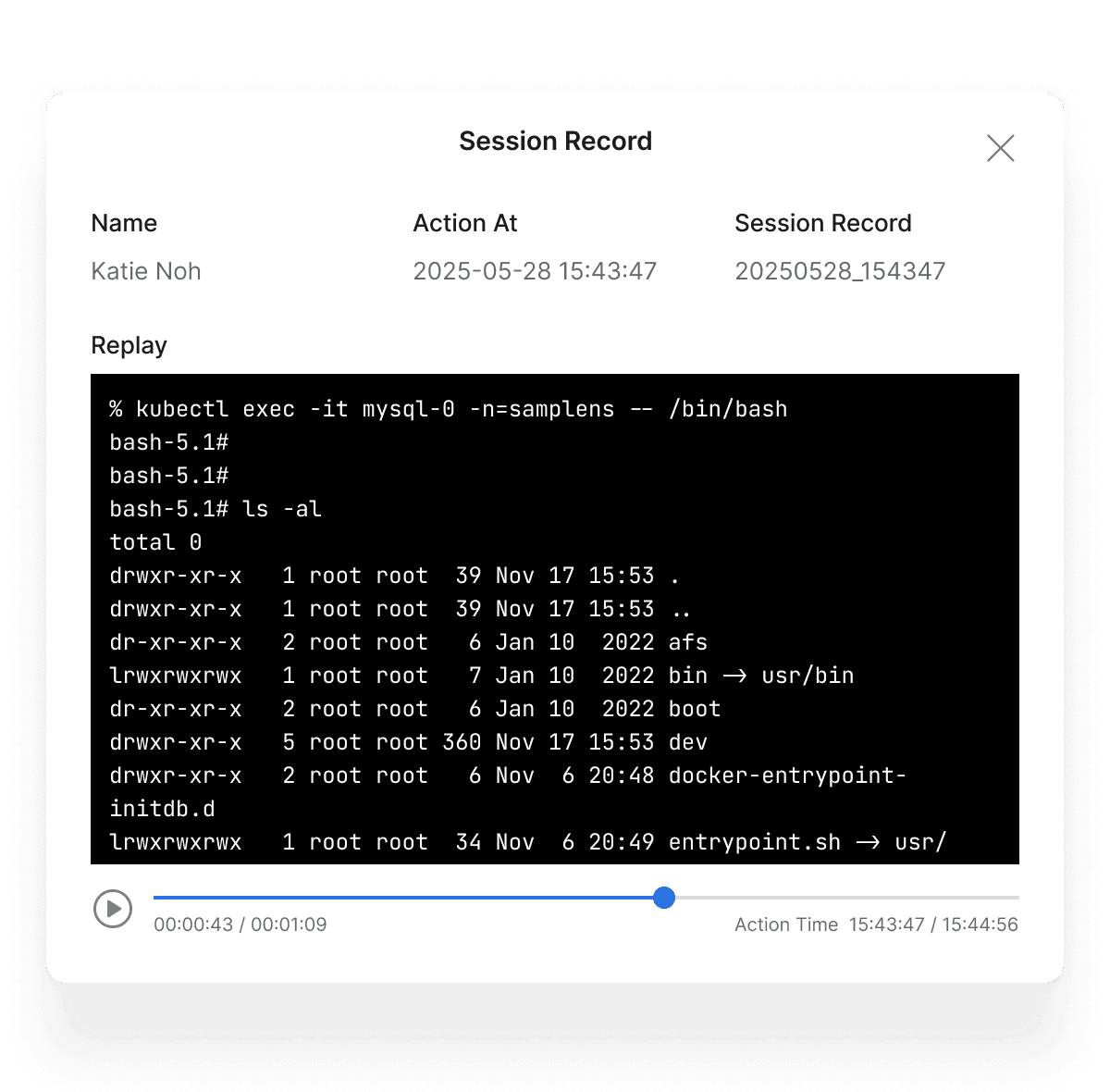 Container Shell Command Execution History Recording